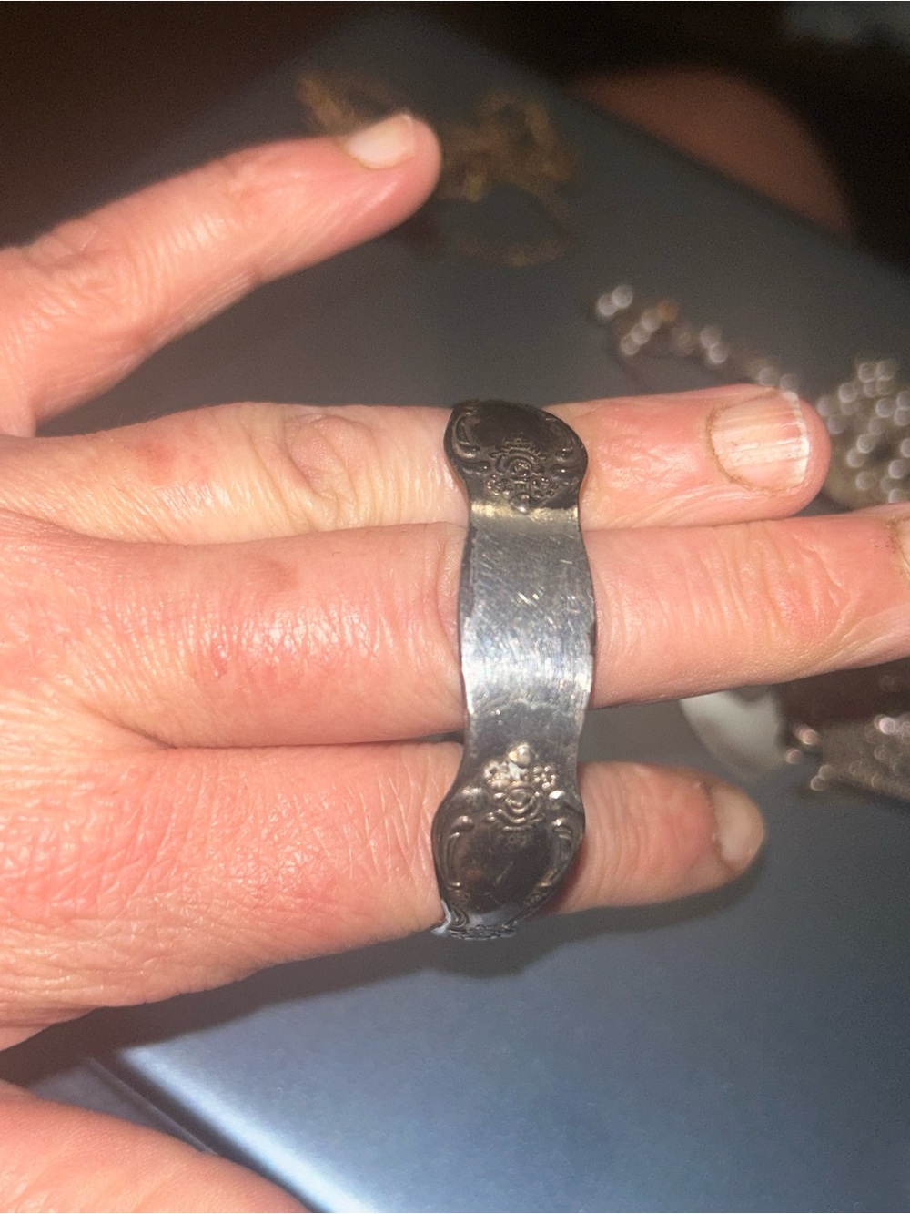 Vintage Silver Spoon Ring - Floral Accent